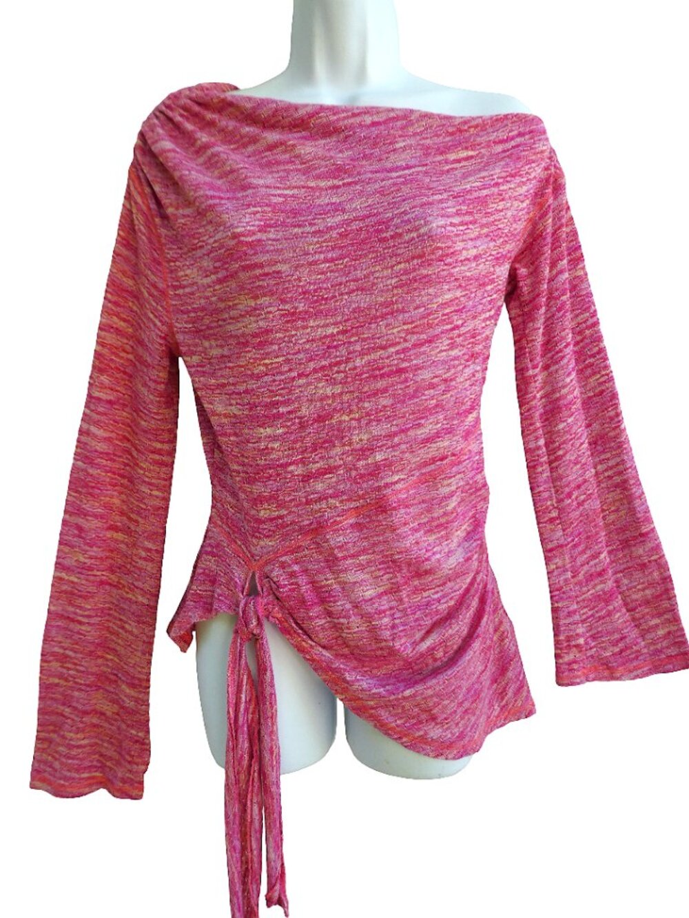 Free People Golden Hour Top Pink Strawberry Fields Off Shoulder Asym Hem Tie